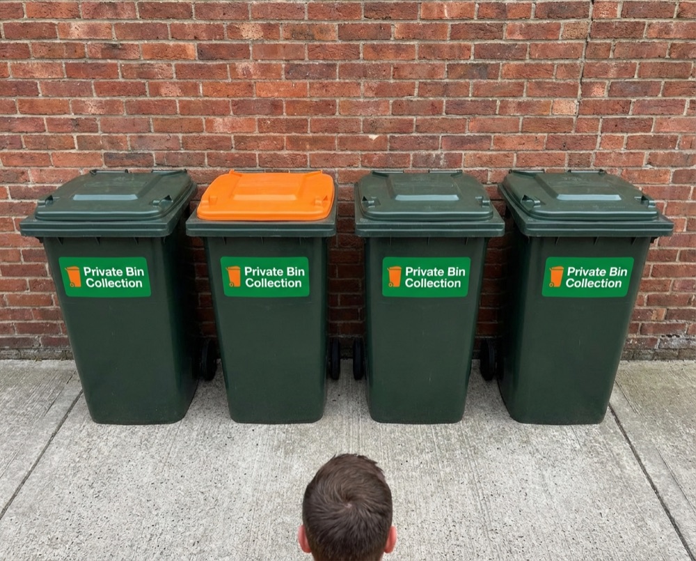 Neatly arranged bins after private collection in Felpham